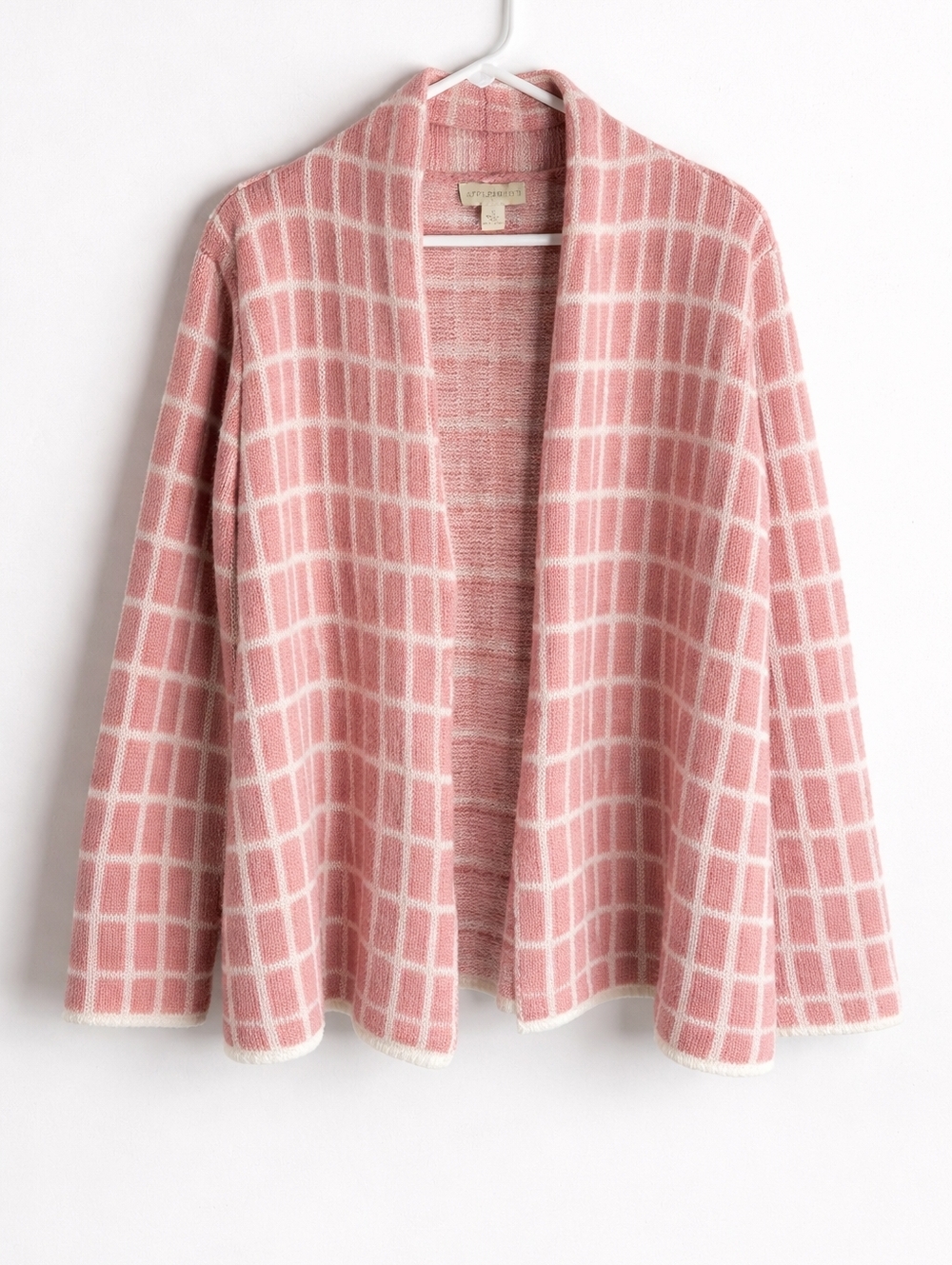 Appleseed’s Mohair Wool Blend Cardigan Pink Cream Check Open Front Small - Picture 1 of 5